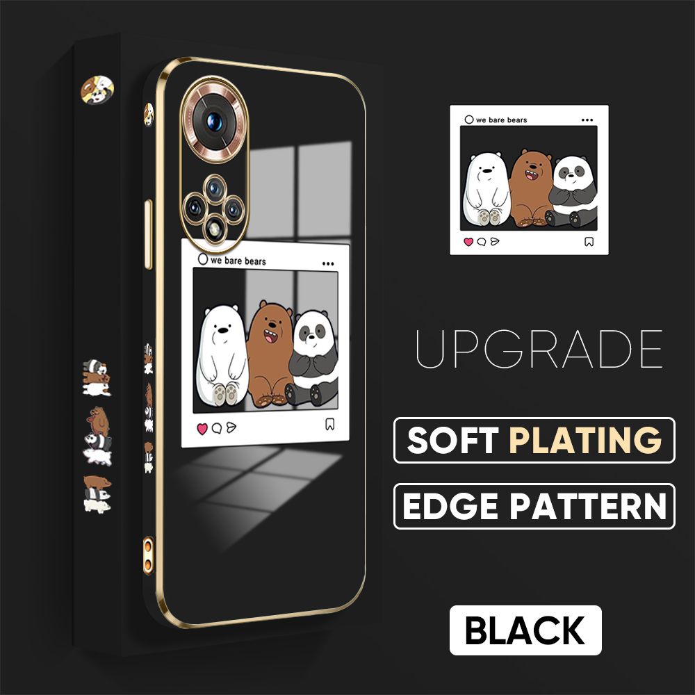 TA for Honor 50 Back Cover + Free Lanyard Bears Group Photo Luxury 6D Plating Case Side Pattern Soft Silicone Square Phone Cases
