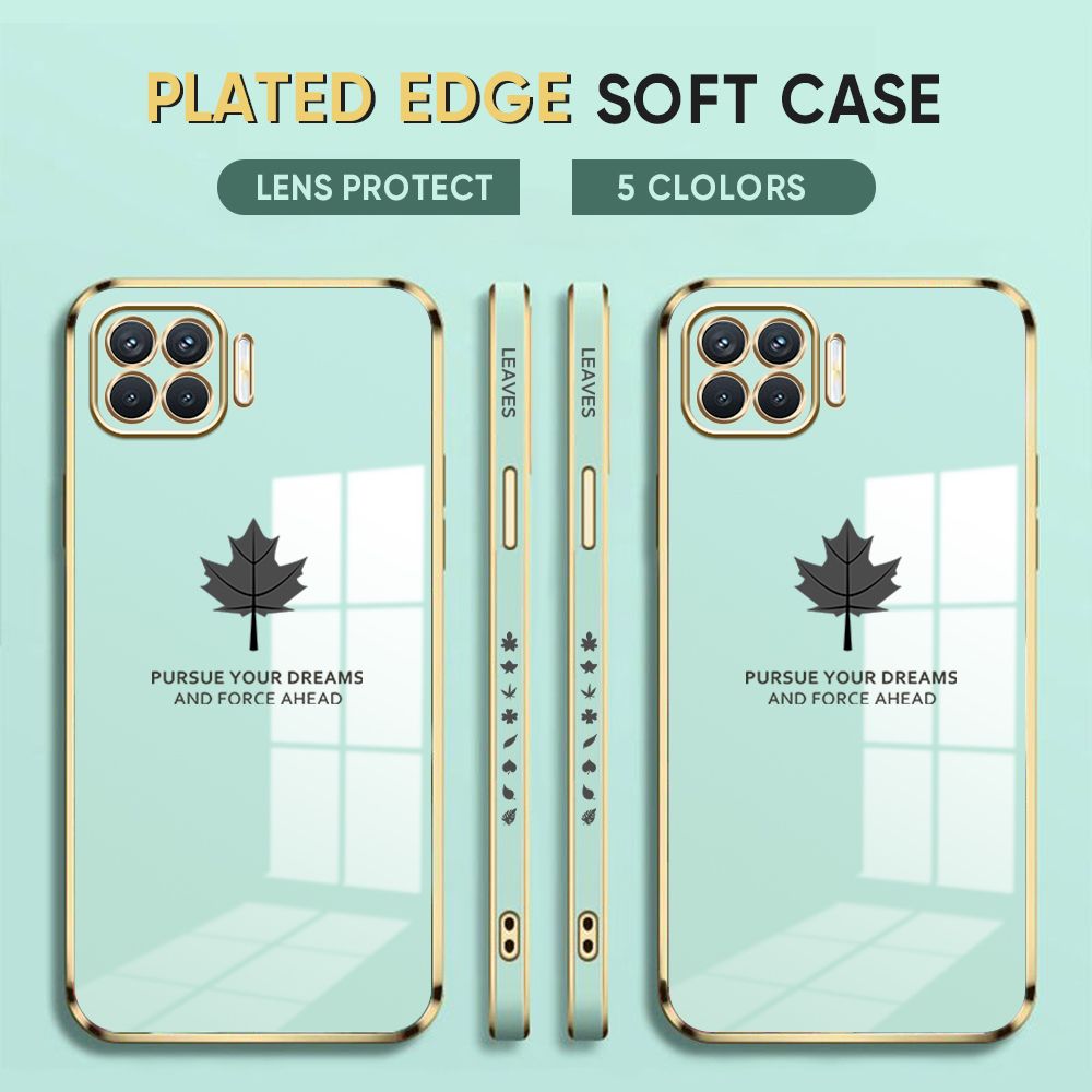 Luxury 6D Plating Case for OPPO F17 Pro A93 2020 Reno 4F Back Cover Maple Leaf Side Pattern Soft Silicone Square Phone Cases