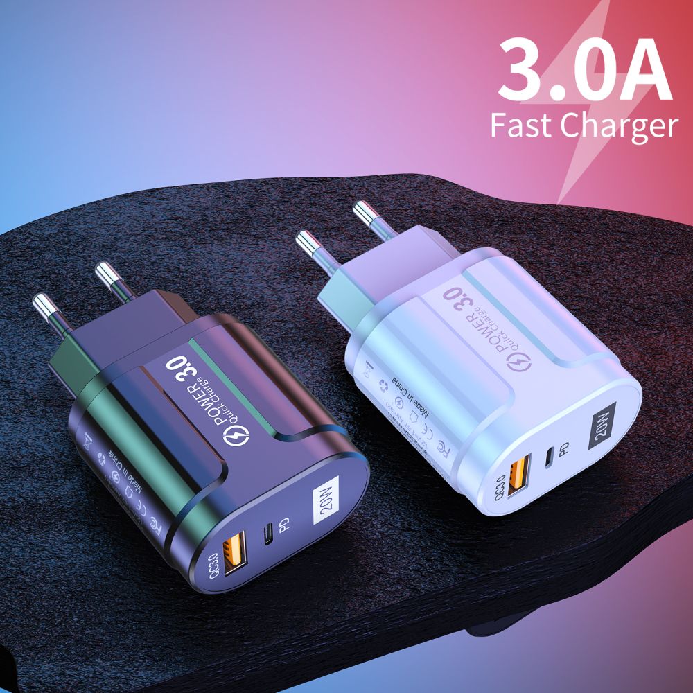 20W Fast PD USB Charger Quick Charge 3.0 Type C PD Fast Charging For iPhone 12 For Samsung USB Wall Charger Professional safety design