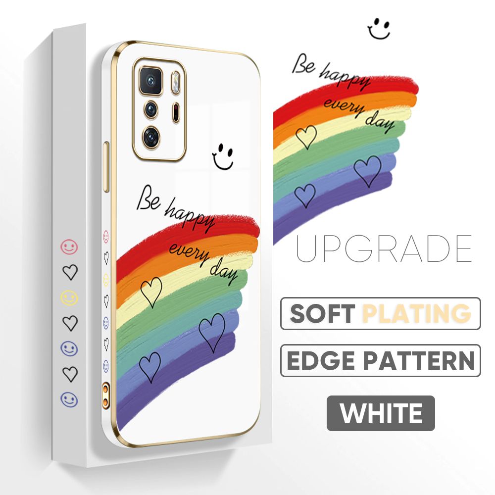 TA for Xiaomi Poco X3 GT Back Cover + Free Lanyard Rainbow Doodle Luxury 6D Plating Case Side Pattern Soft Silicone Square Phone Cases