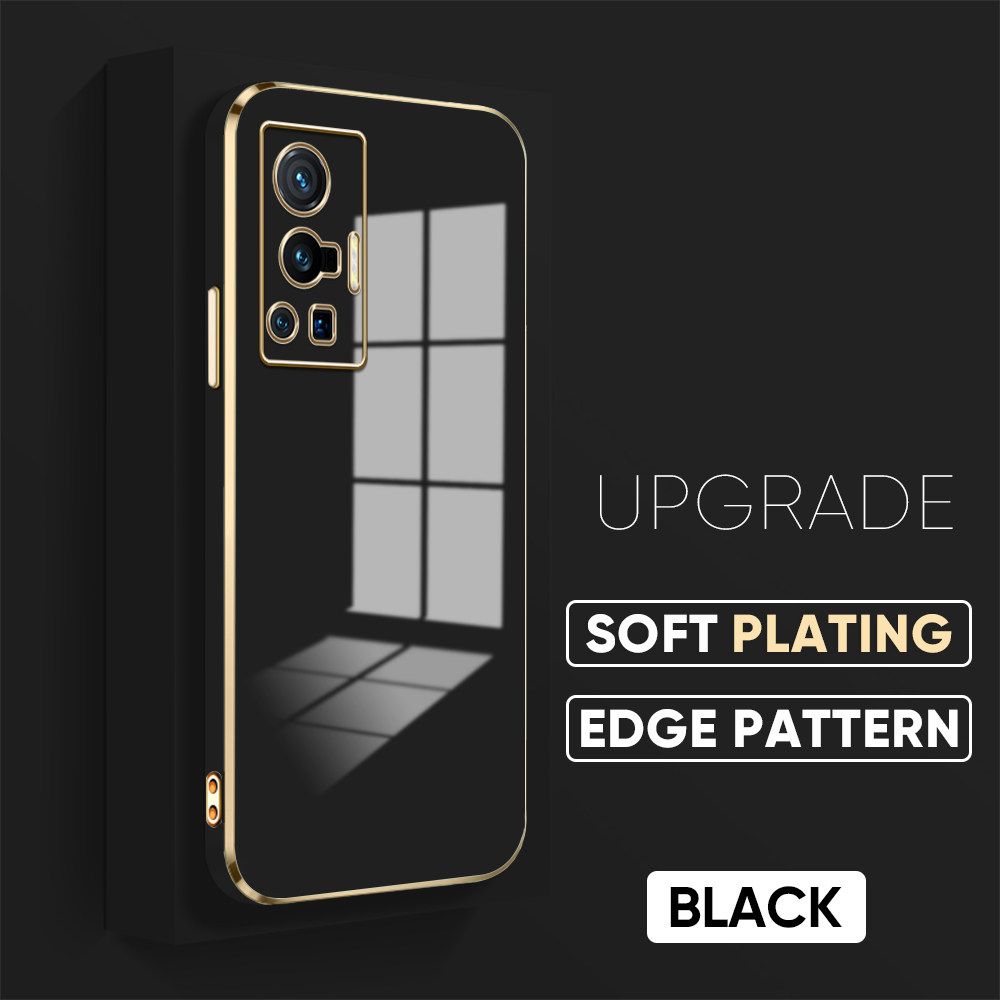 Jizetin (Free Lanyard) Vivo X70 Pro 5G Luxury 6D Plating Soft Casing Silicone Square Frame Phone Case Shiny Bling Back Cover