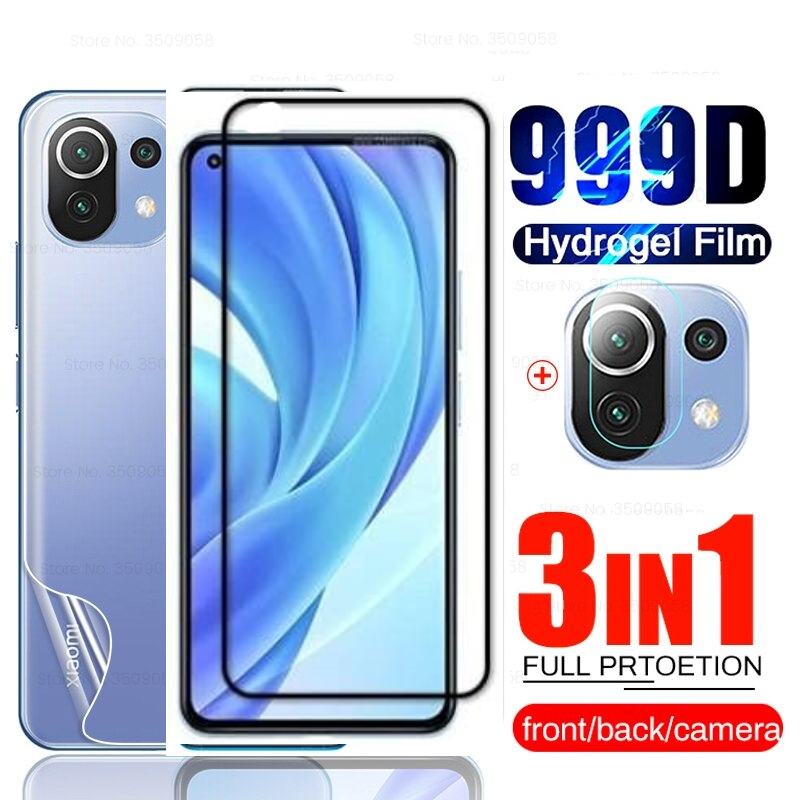 3in1 Protector Combo Pack for Xiaomi 11 Lite (Full Screen Protector Glass+Back Hydrogel Protector Poly+Camera Lens Protector)