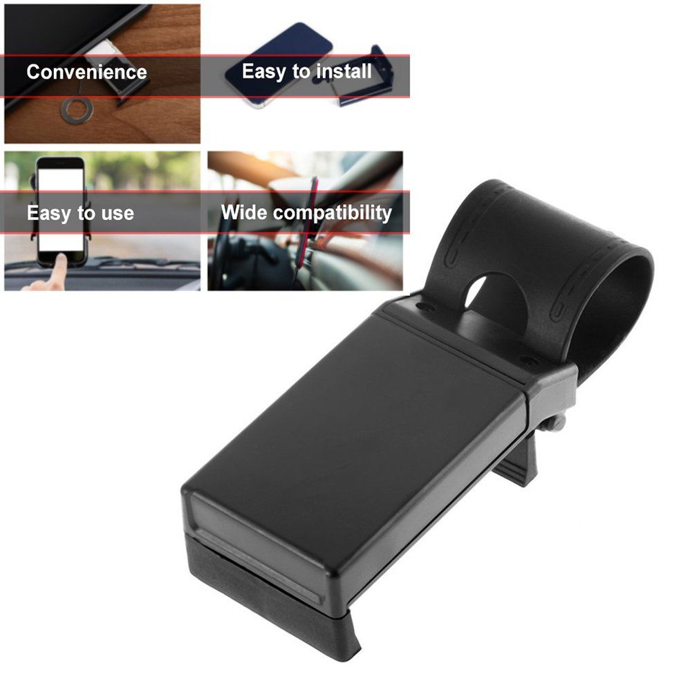 Car Steering Wheel Clip Phone Camera Holder ABS Bracket Mobile Phone Stand-black