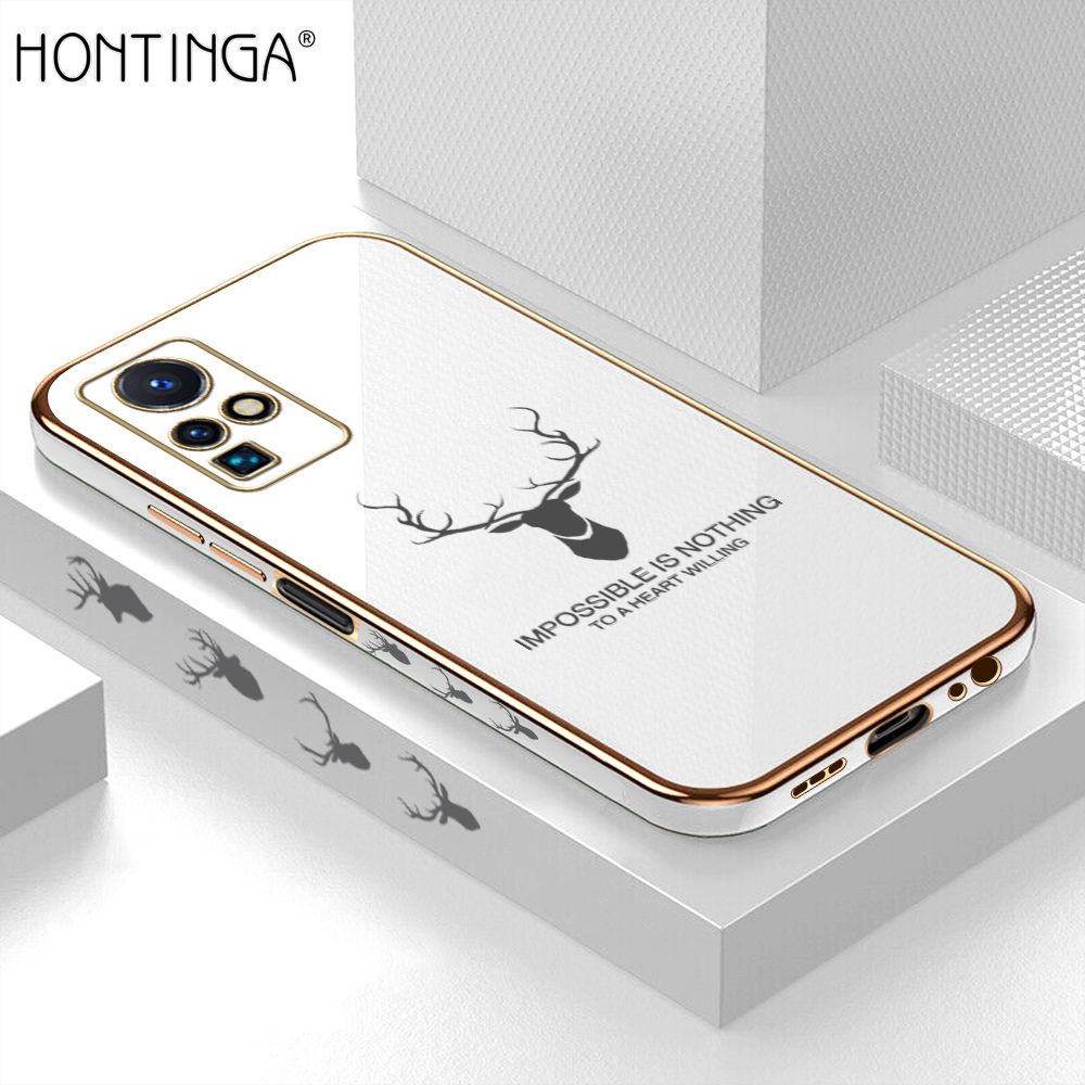 Hontinga for Infinix Zero X Neo Back Cover + Free Lanyard Luxury 6D Plating Cartoon Lucky Deer Side Pattern Case Soft Silicone Square Phone Cases