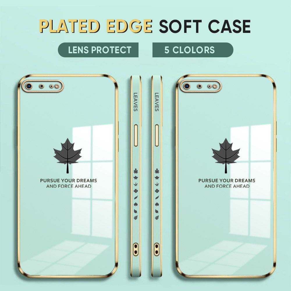 Luxury 6D Plating Case for iPhone 7 Plus Phone Cases Maple Leaf Side Print Soft Silicone Square Back Cover