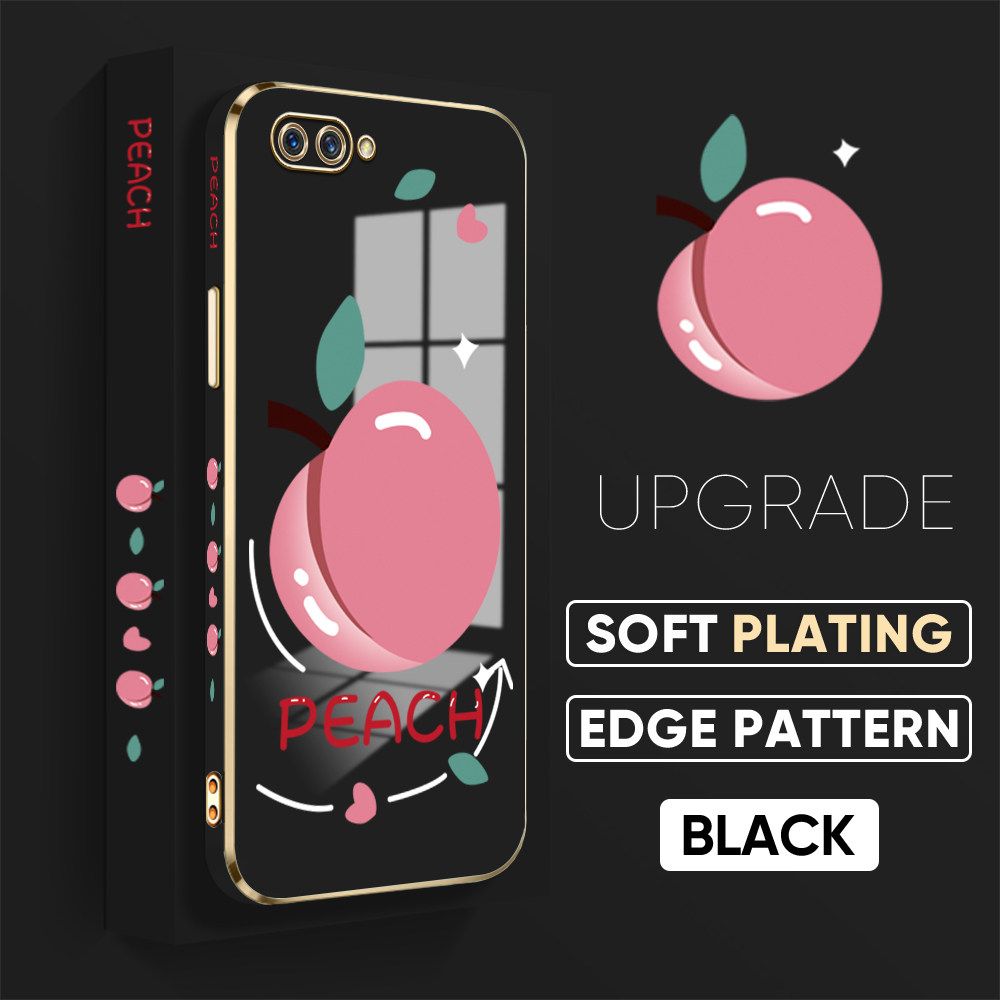 TA for OPPO A12E / A3S / Realme C1 Back Cover Shiny Peach Luxury 6D Plating Case Side Pattern Soft Silicone Square Phone Case