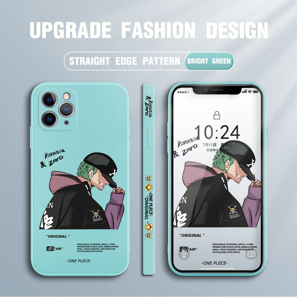 Jizetin for iPhone 11 Pro Max Case Anime One Piece Roronoa Zoro Side Design Phone Case Ultra Soft Edge Pattern Liquid Silicone Phone Cases