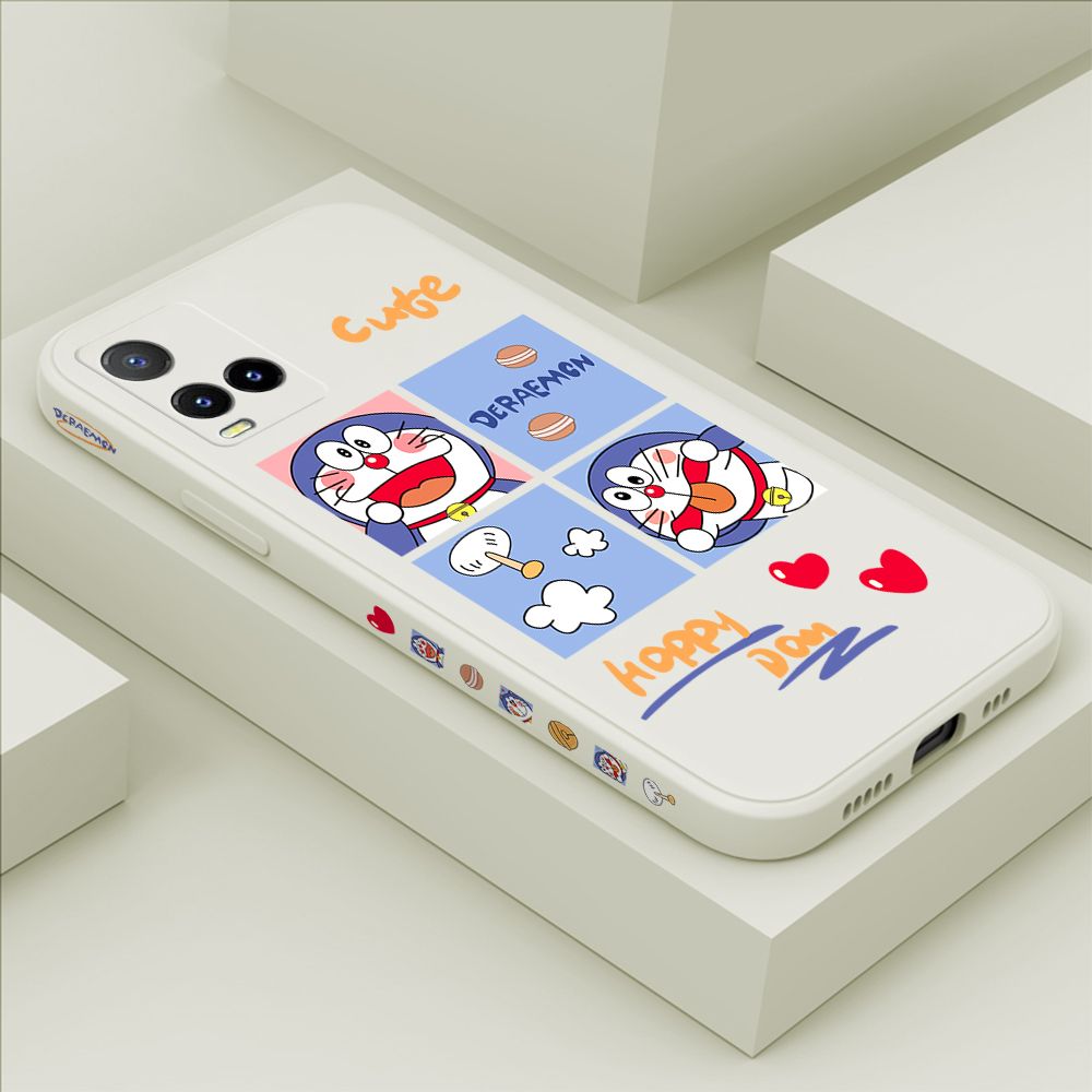Hontinga for Vivo Y21S Case Side Design Cartoon Cute Cat Back Cover Soft Square Edge Pattern Liquid Silicone Trend Phone Cases