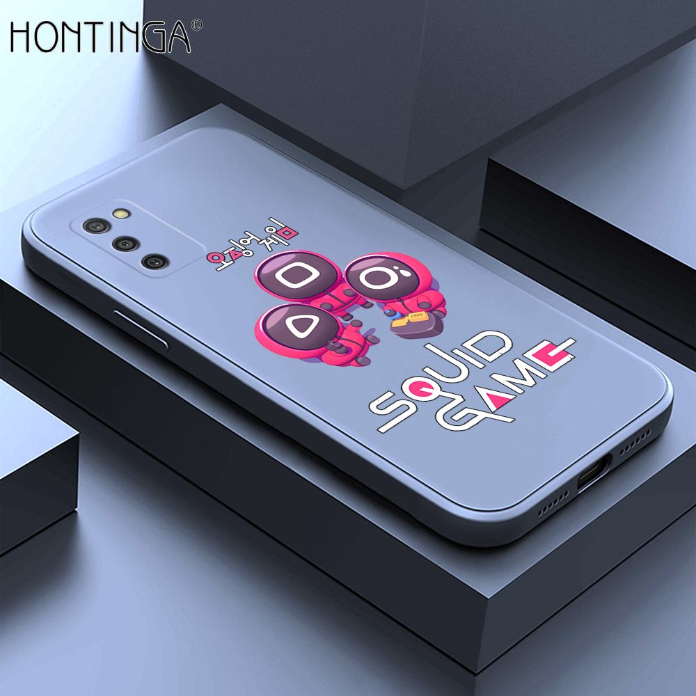 Hontinga for Samsung Galaxy A03S Case Cute Cartoon Cute Squid Character Phone Cover Square Liquid Silicone Shockproof Phone Protective Case