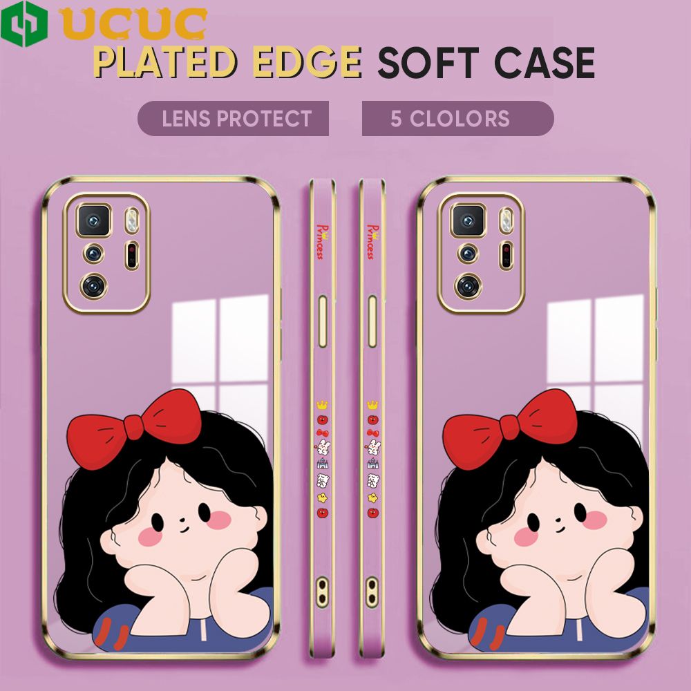 UCUC for Xiaomi Poco X3 GT Back Cover + Free Lanyard Cute Gir Luxury 6D Plating Case Side Pattern Soft Silicone Square Phone Cases