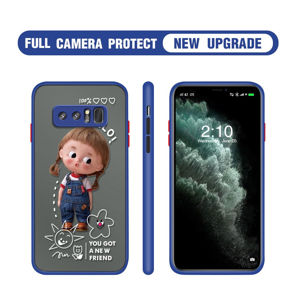 Hontinga for Samsung Note 8 Case Cute Cartoon Little Girl Cover Camera Shockproof Protection Case Edge Frosted Transparent Phone Cover