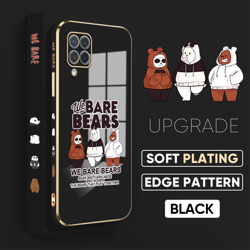 TA for Samsung Galaxy M62 F62 Back Cover + Free Lanyard Cute Three Bears Luxury 6D Plating Case Side Pattern Soft Silicone Square Phone Cases
