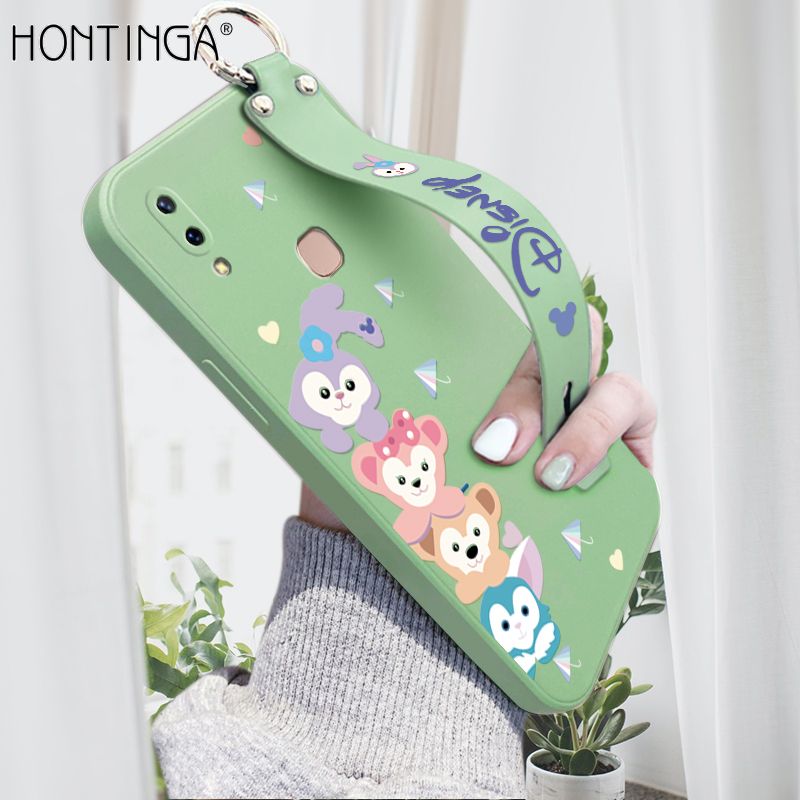 Hontinga for Huawei Y6S Wrist Strap Case INS Cute Style Creative Cartoon Rabbit and Fox Cover Thin Square Edge Liquid Silicone Phone Case