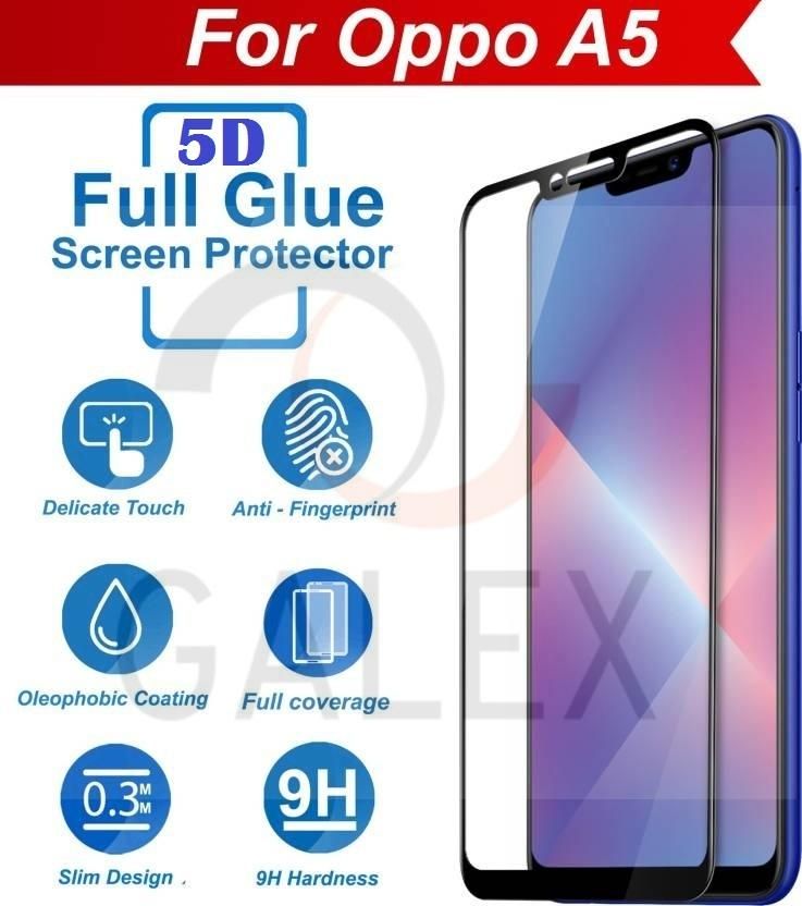 Oppo A5 - 5D Tempered Glass Screen Protector - Transparent...