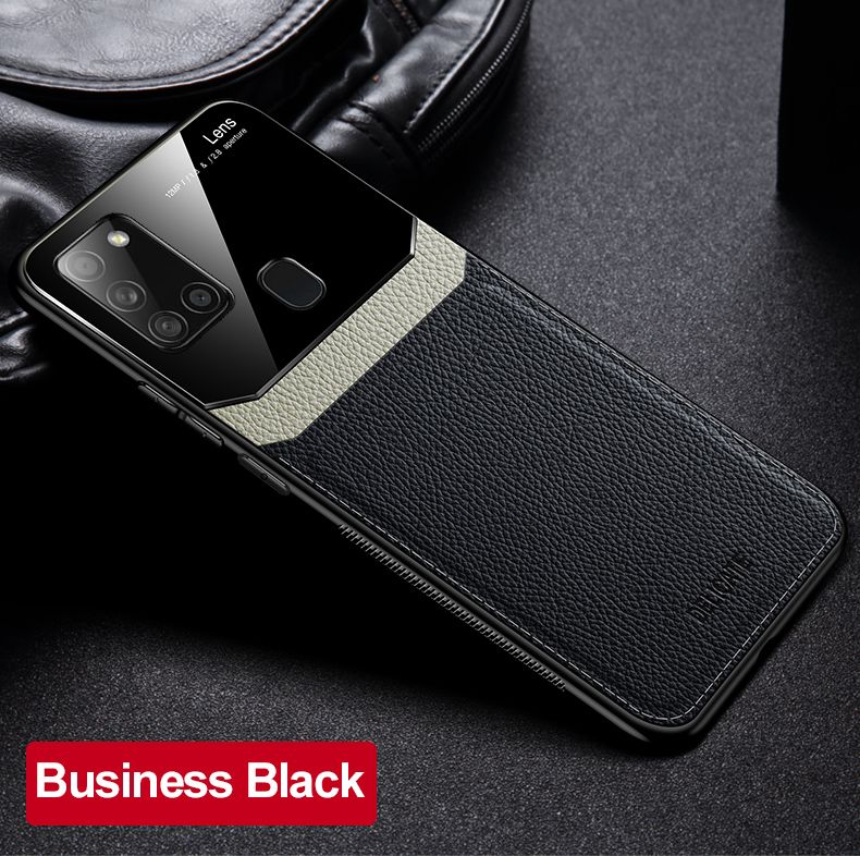 iCaseCover for Samsung Galaxy A21s Soft Case Hybrid TPU Leather Tempered Glass Shockproof Back Cover