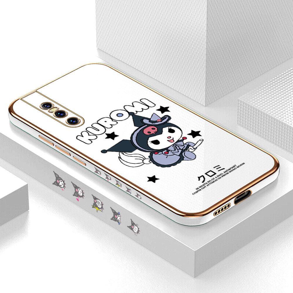 Luxury 6D Plating Soft Casing Silicone Square Frame Phone Case For Vivo V15 Pro Case Shiny Bling Back Cover Cartoon Anime Character Cute Square Edge Pattern Design Soft Case + Free Lanyard