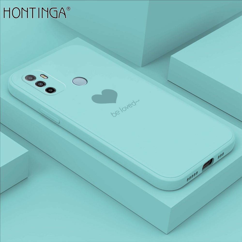 Hontinga for OPPO A53 2020 Case Simple Lover Heart Pattern Back Cover Soft Square Edge Liquid Silicone Phone Cases