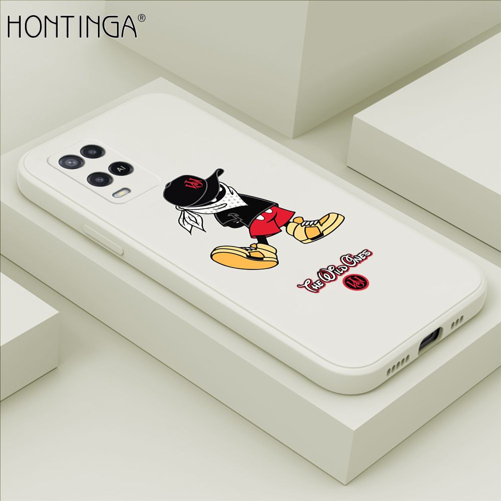 Hontinga for OPPO A54 / A54 2021 Case Cartoon Masked Mouse Phone Case Soft Square Edge Silicone Cases Full Lens Cover Shockproof Protection Cover