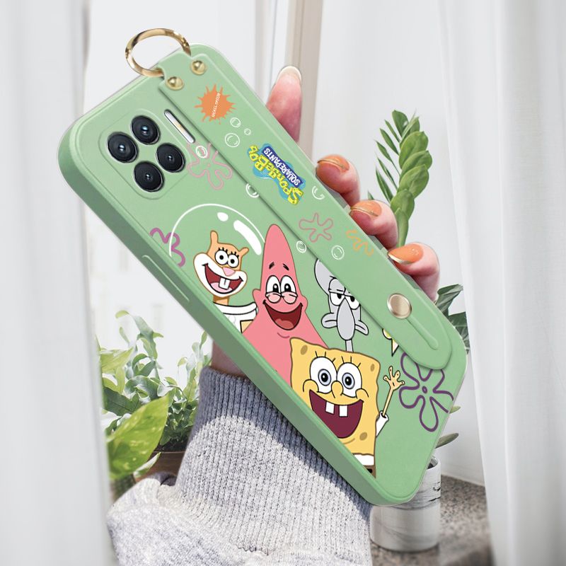 Jizetin for OPPO F19 Pro / A93 2020 Wrist Strap Case Funny Cartoon Sea Creatures Cover Ultra Thin Anti Fall Liquid Silicone Phone Case