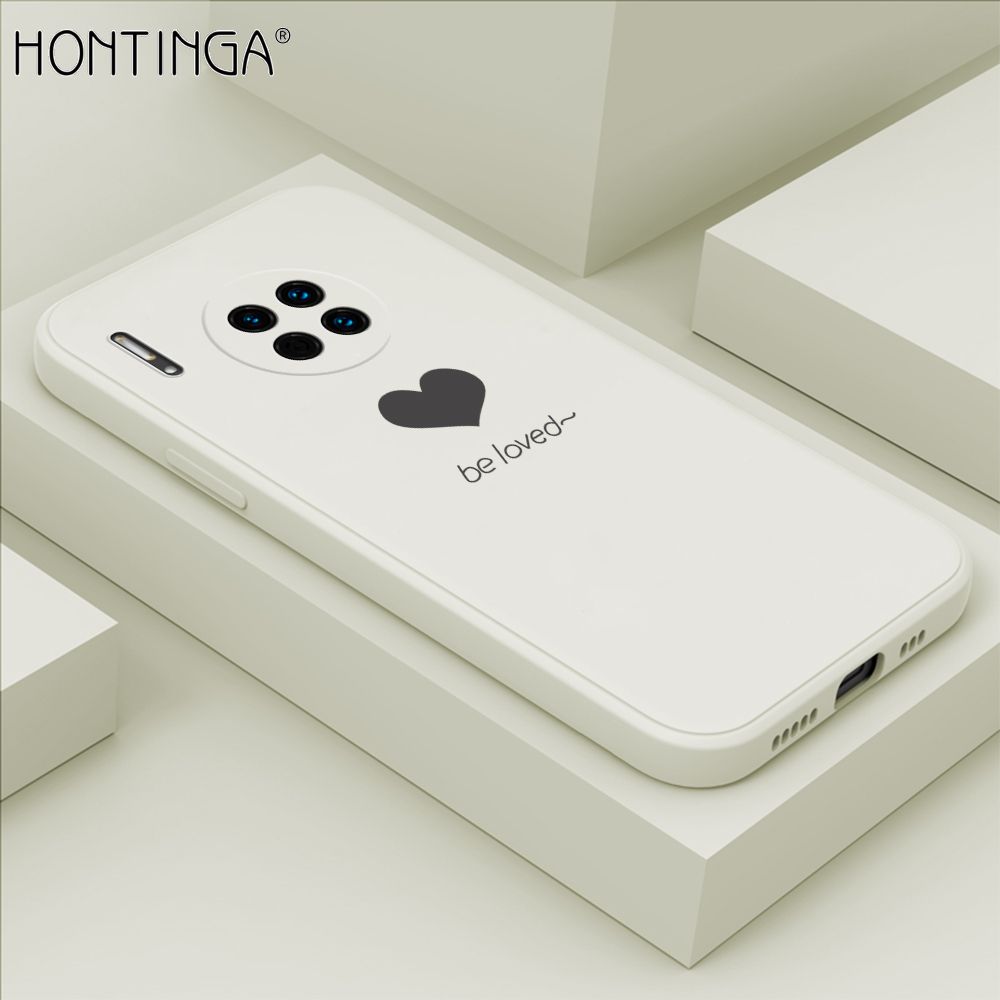 Hontinga for Huawei Mate30 Case Simple Lover Heart Pattern Back Cover Soft Square Edge Liquid Silicone Phone Cases