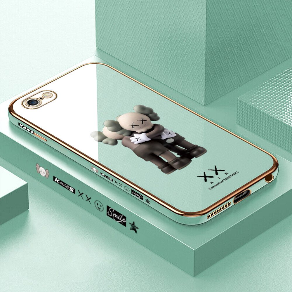 Luxury 6D Plating Case for iPhone 6 Embrace Cartoon Bear Side Pattern Back Cover Soft Silicone Square Frame Shiny Bling Phone Cases + Free Lanyard