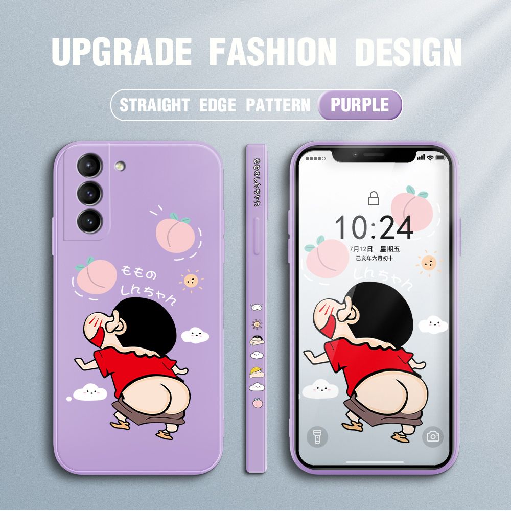 Jizetin for Samsung Galaxy S21 5G Case New Cartoon Crayon Shin-chan Design Side Design Phone Case Square Edge Pattern Liquid Silicone Cases Full Cover Camera Shockproof Protective Case