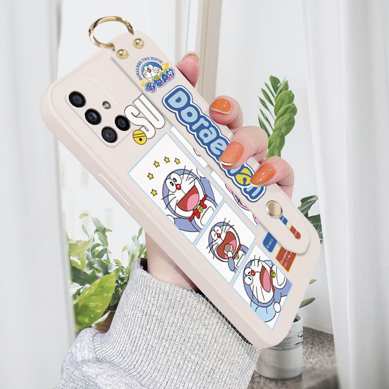 Jizetin for Samsung Galaxy M51 Wrist Strap Case Creative Cartoon Doraemon's Daily Life Cover Ultra Thin Anti Fall Liquid Silicone Phone Case