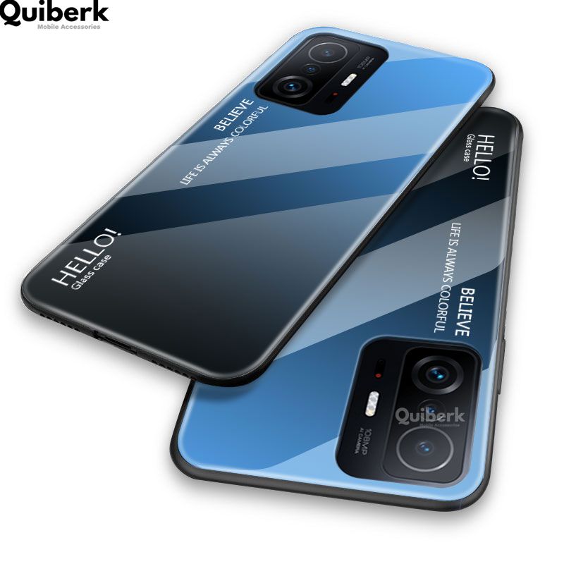 Quiberk for Xiaomi 11T Pro / Xiaomi 11T Tempered Glass Hard Case Gradient Color Back + Soft Frame Shockproof Phone Cover