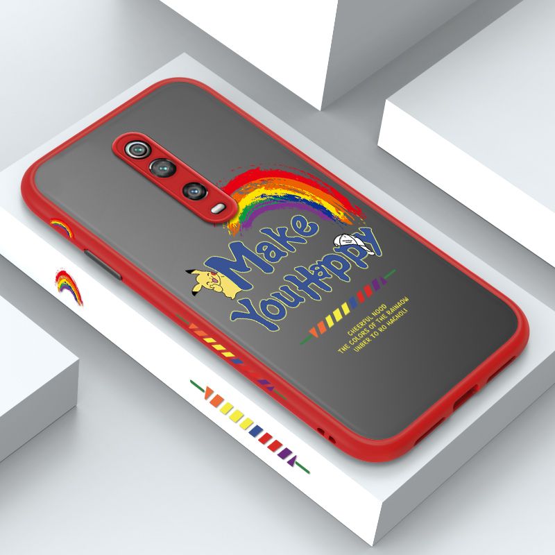 ZeroQiQi for Redmi K20 Case Creative Cartoon Rainbow Pikachu Side Printing Cover Frosted Ultra Thin Protective Anti Fall Phone Case