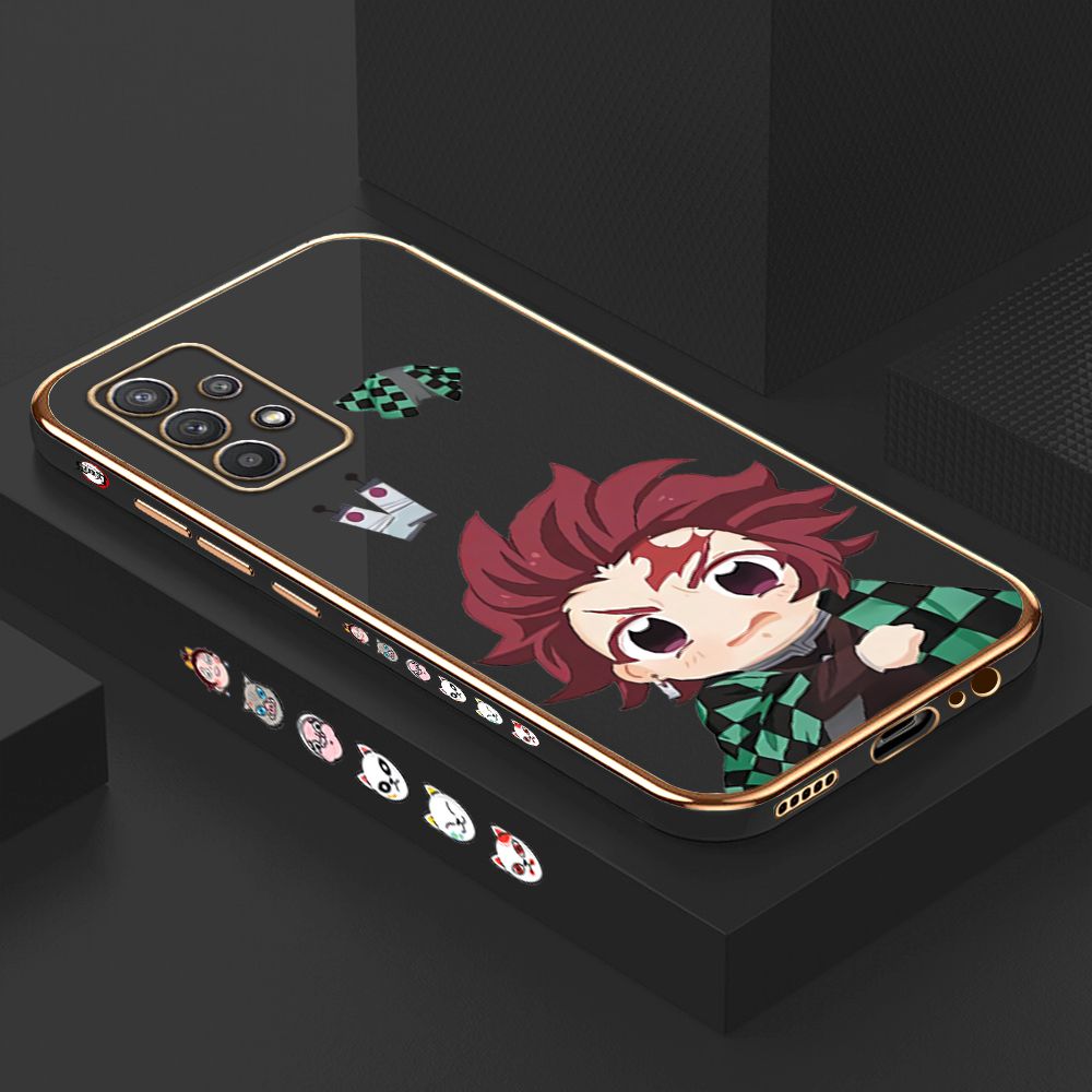 Luxury 6D Plating Case for Samsung A32 4G Cartoon Anime Tanjirou Side Pattern Back Cover Soft Silicone Square Phone Cases + Free Lanyard
