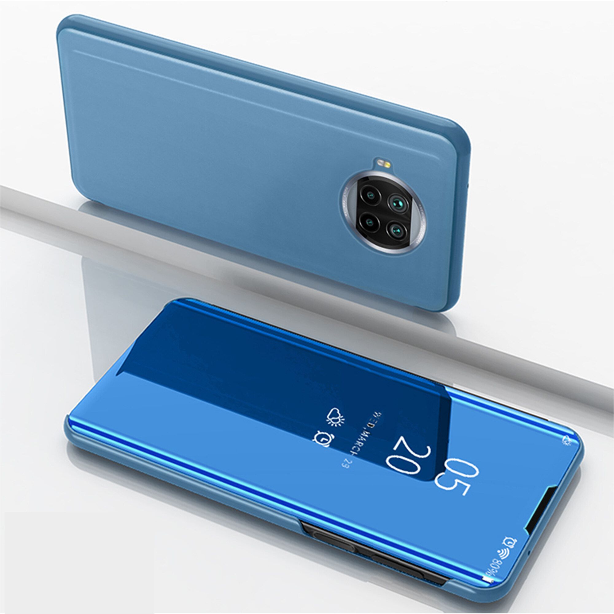 For Xiaomi Mi 10T Lite 5G Mirror Plating Hard PC -PU Leather Translucent Standing View Case Cover