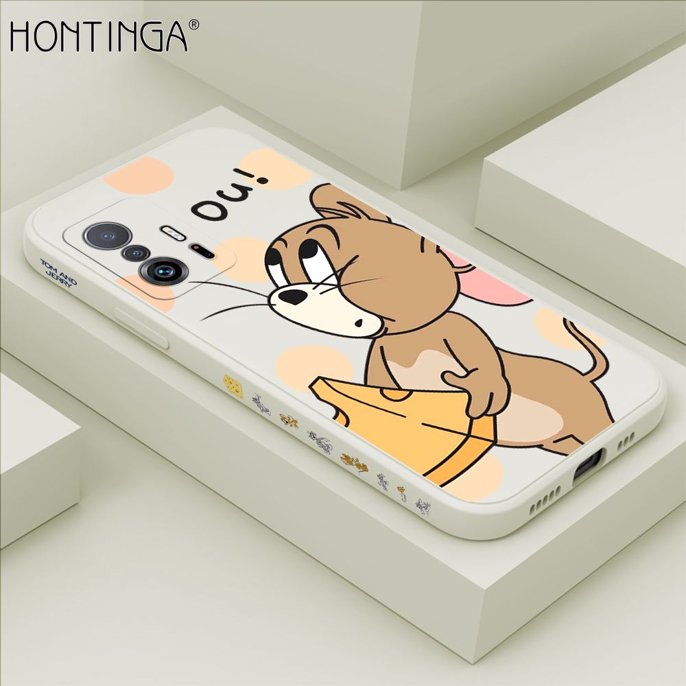 Hontinga for Xiaomi 11T Pro Case Side Design Cute Cartoon Mouse Back Cover Soft Square Edge Pattern Liquid Silicone Trend Phone Cases