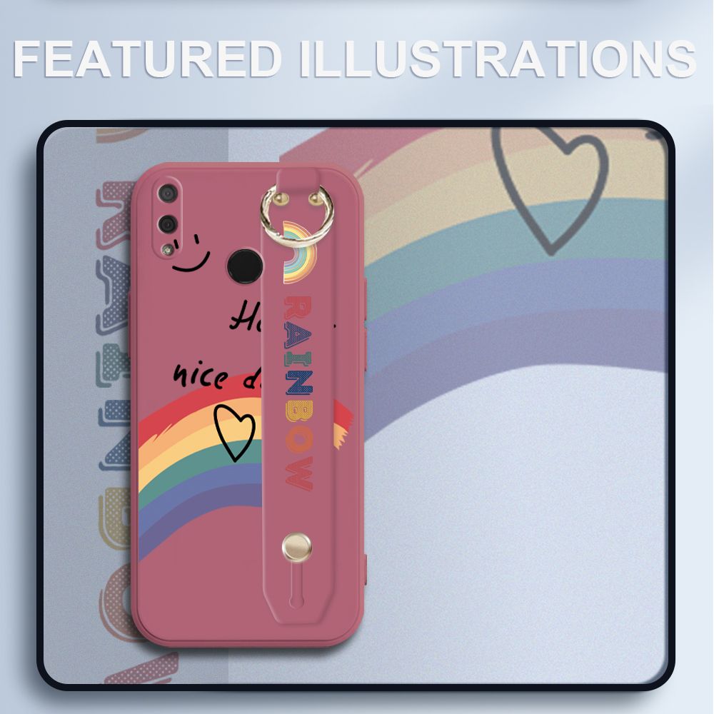 UCUC for Huawei Y9 2019 Wrist Strap Case INS Style Smile Rainbow Cover Ultra Thin Anti Fall Liquid Silicone Phone Case