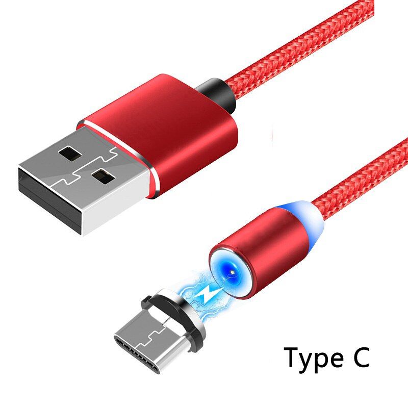 KISSCASE 2A LED Braid Magnetic USB Cable Micro USB Type C Cabo Mobile Phone Charge Cable For Xiaomi Huawei P40 Samsung Android