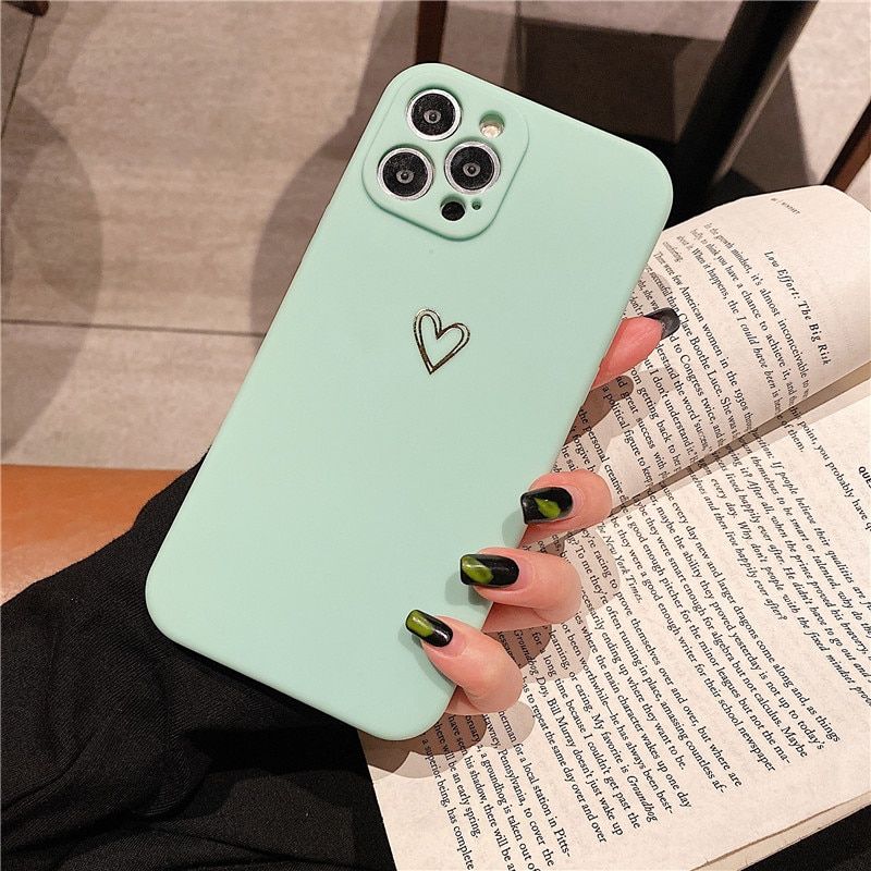 Ottwn Candy Color Love Heart Pattern Phone Case For iPhone 11 12 13 Pro Max Mini X XR XS Max 7 8 Plus SE 2020 Soft Silicon Cover