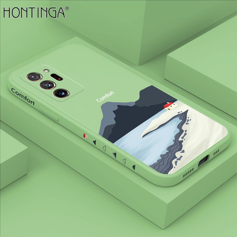 Hontinga for Samsung Note 20 Ultra Case Side Design New Mount Back Cover Soft Square Edge Pattern Liquid Silicone Trend Phone Cases