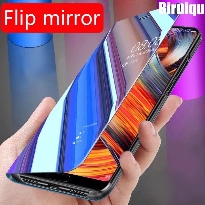 Biruiqu For Samsung Galaxy A03s Soft Hard Shockproof Flip Stand Mirror Case Cover
