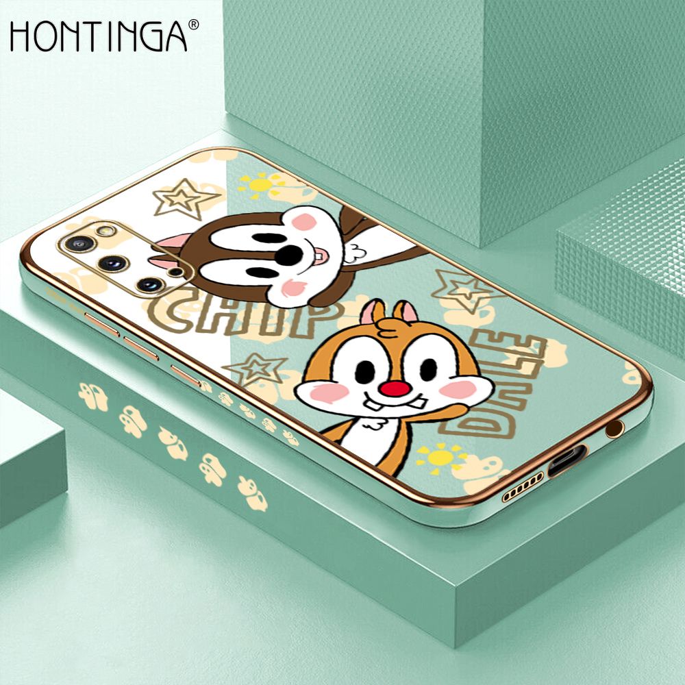 Hontinga for Samsung Galaxy S20 Back Cover + Free Lanyard Luxury 6D Plating Cute Cartoon Rat Side Pattern Case Soft Silicone Square Phone Cases