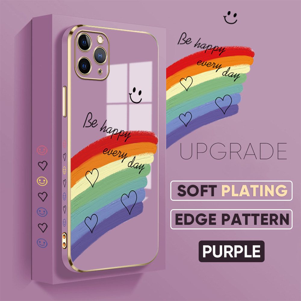 TA for iPhone 11 Pro Back Cover + Free Lanyard Rainbow Doodle Luxury 6D Plating Case Side Pattern Soft Silicone Square Phone Cases