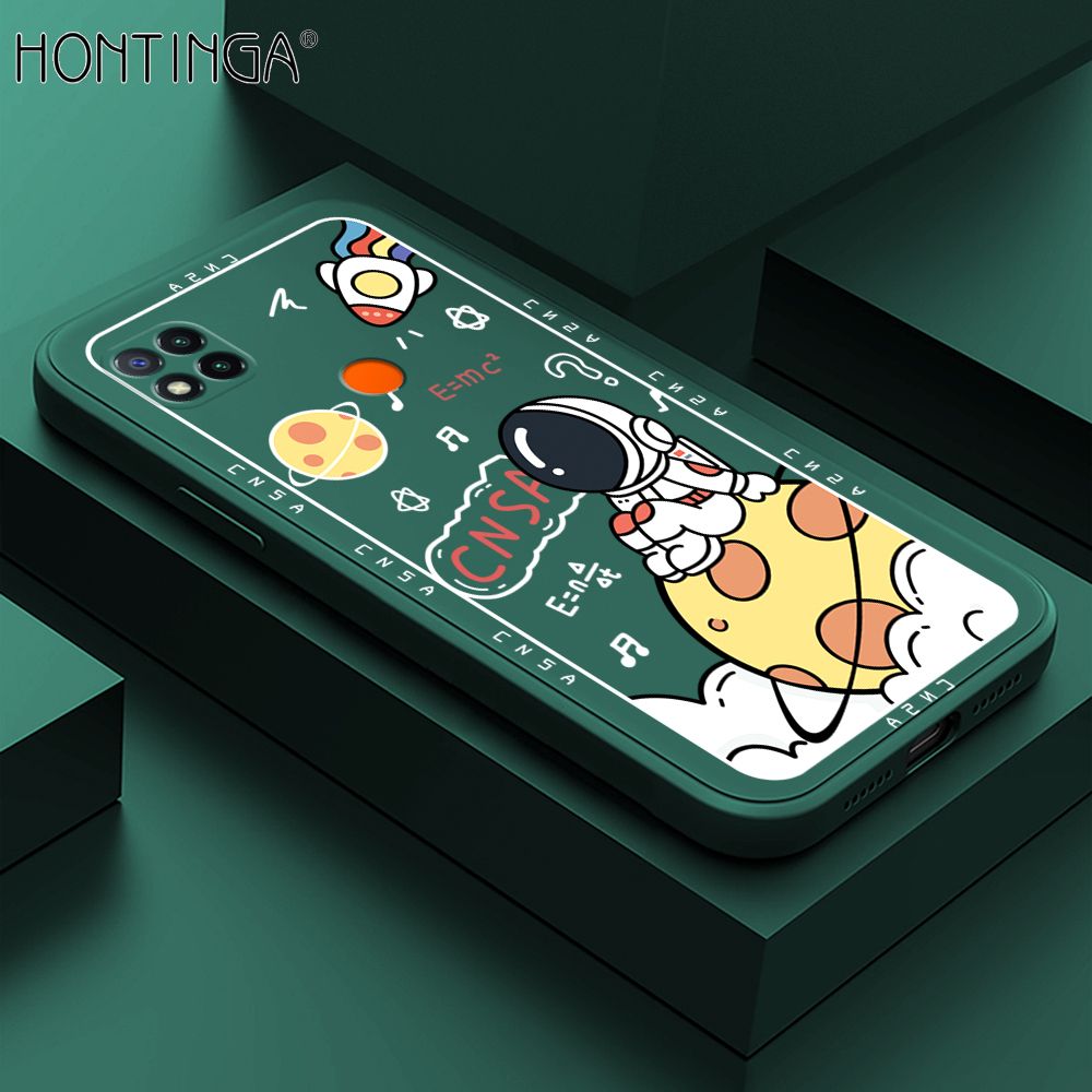 Hontinga for Redmi 9C / Redmi 10A Case Cartoon Astronauts Phone Case Phone Case Soft Square Edge Silicone Cases Full Lens Cover Shockproof Protection Cover