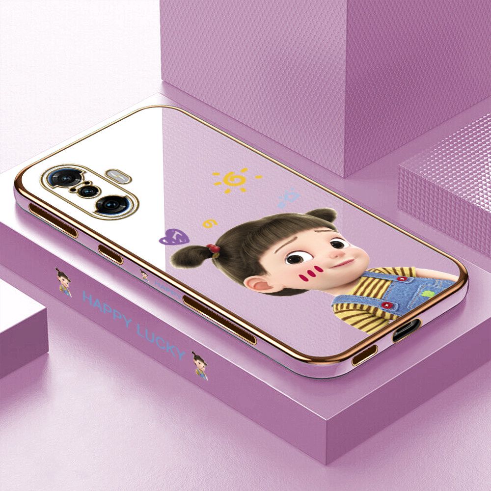 ZeroQiQi for Xiaomi Poco F3 GT Back Cover Cute Girl Luxury 6D Plating Case Side Pattern Soft Silicone Square Mobile Phone Cases + Free Lanyard