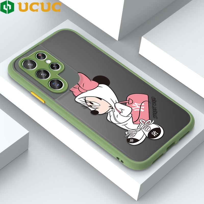 UCUC for Samsung Galaxy S21 Ultra 5G Back Cover Satchel Minnie Frosted Transparent Hard Phone Case Thin Shockproof Full Cover Camera Protect Case