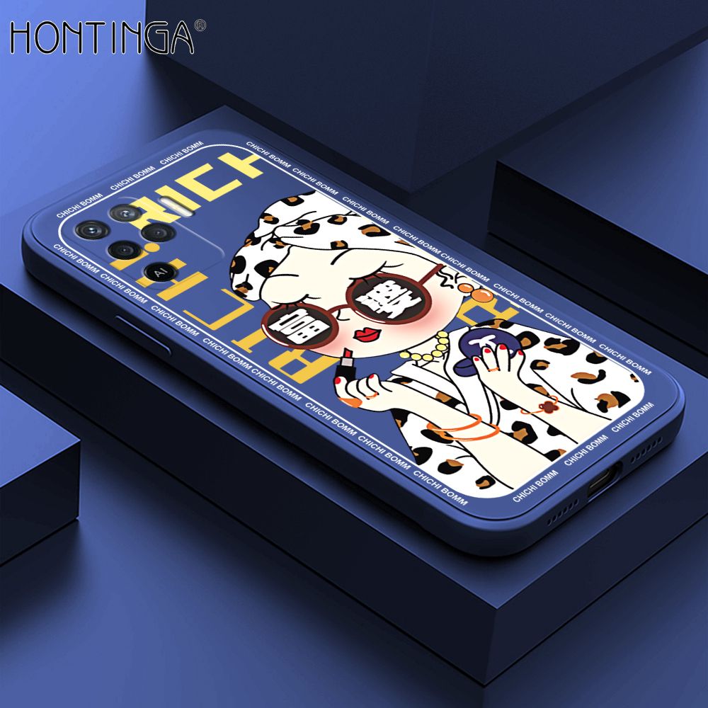 Hontinga for OPPO F19 Pro / A94 / Reno5 F Case Fashion Sunglasses Rich Girl Phone Case Phone Case Soft Square Edge Silicone Cases Full Lens Cover Shockproof Protection Cover