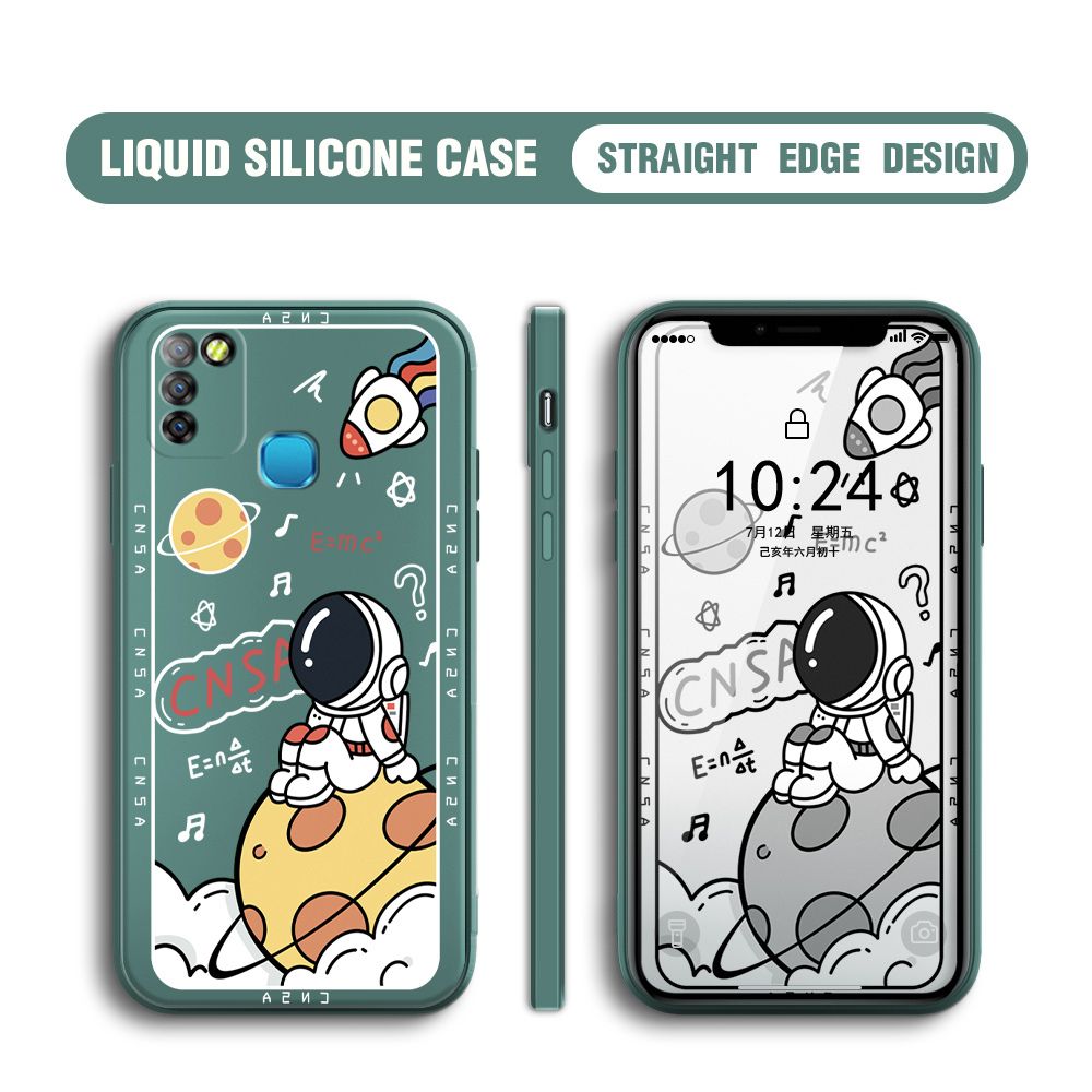 BILI for Infinix Smart 5 / Hot 10 Lite Back Cover Little Astronaut Sit In Planet Multicolor Liquid Silicone Phone Case Soft Square Lens Protection Phone Cases