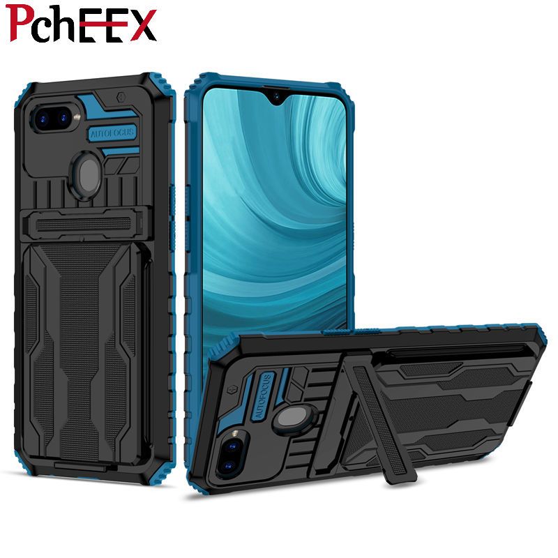 For OPPO A7 / A5S / A12 / A11K / F9 Phone Case Armor Hard Military Grade Bumper Slot Card Kickstand Cover