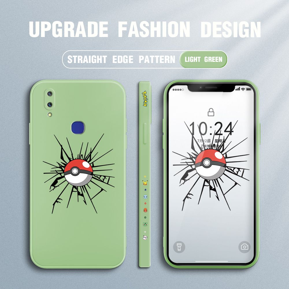 Jizetin for Vivo V11i Case Cartoon Pokémon Pocket Monster Design Side Design Phone Case Square Edge Pattern Liquid Silicone Cases Full Cover Camera Shockproof Protective Case