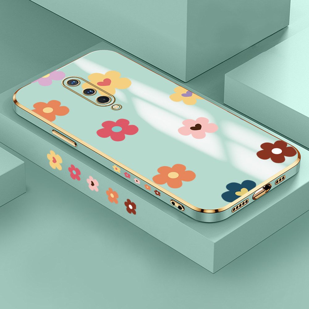 Jizetin (Free Lanyard) OnePlus 8 Case INS Style Flower Luxury 6D Plating Soft Casing Silicone Ultra Thin Phone Cover