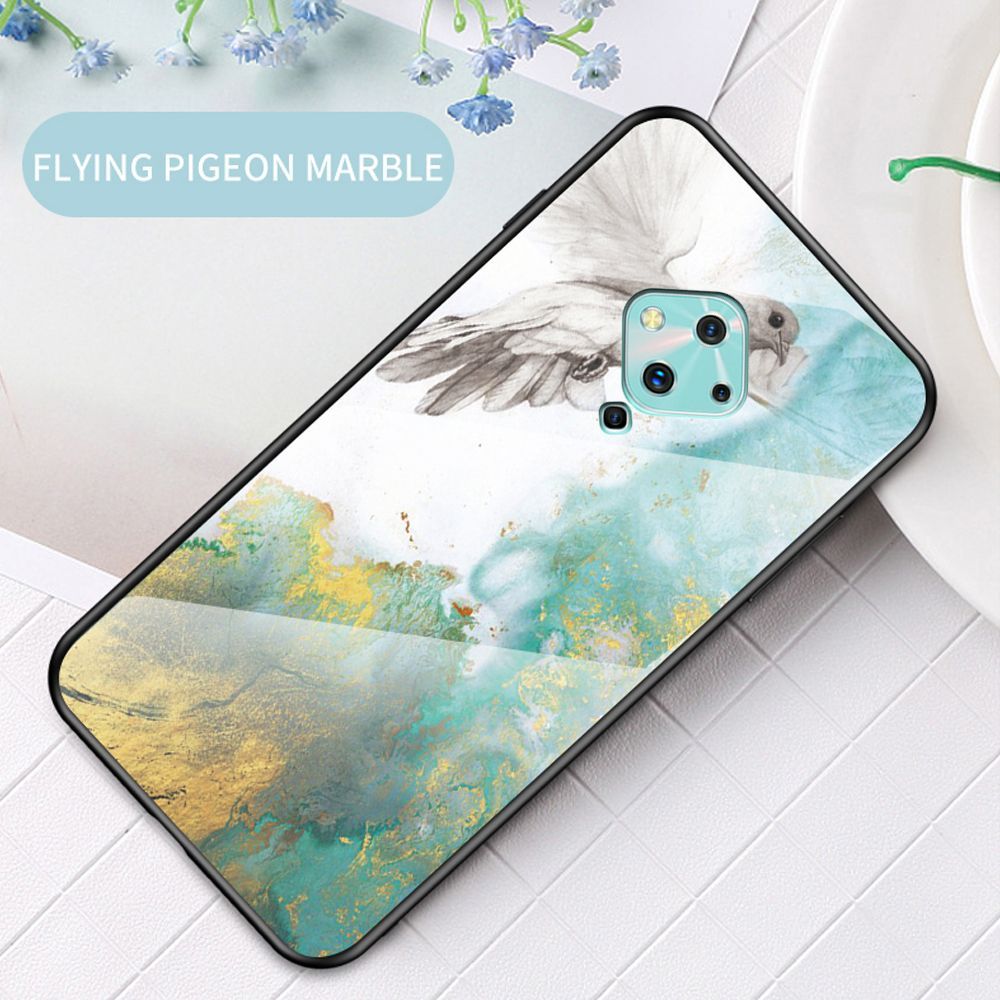 Case for Vivo V17 (Russia) Tempered Glass Protective Layer on the Back and TPU Bumper Anti+shock Shock Absorption Protective Cover