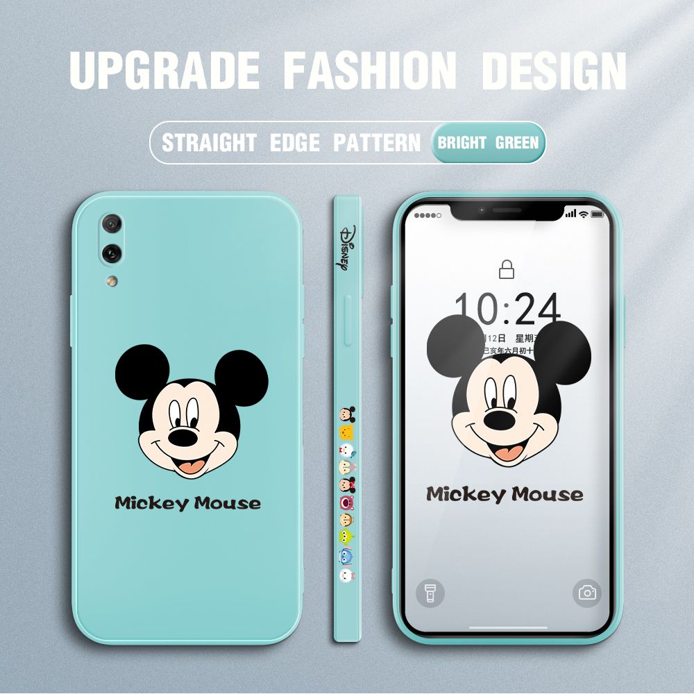 Jizetin for Huawei Y7 Pro 2019 Case Creative Cartoon Mouse Avatar Side Design Phone Case Square Edge Pattern Liquid Silicone Cases Full Cover Camera Shockproof Protective Case