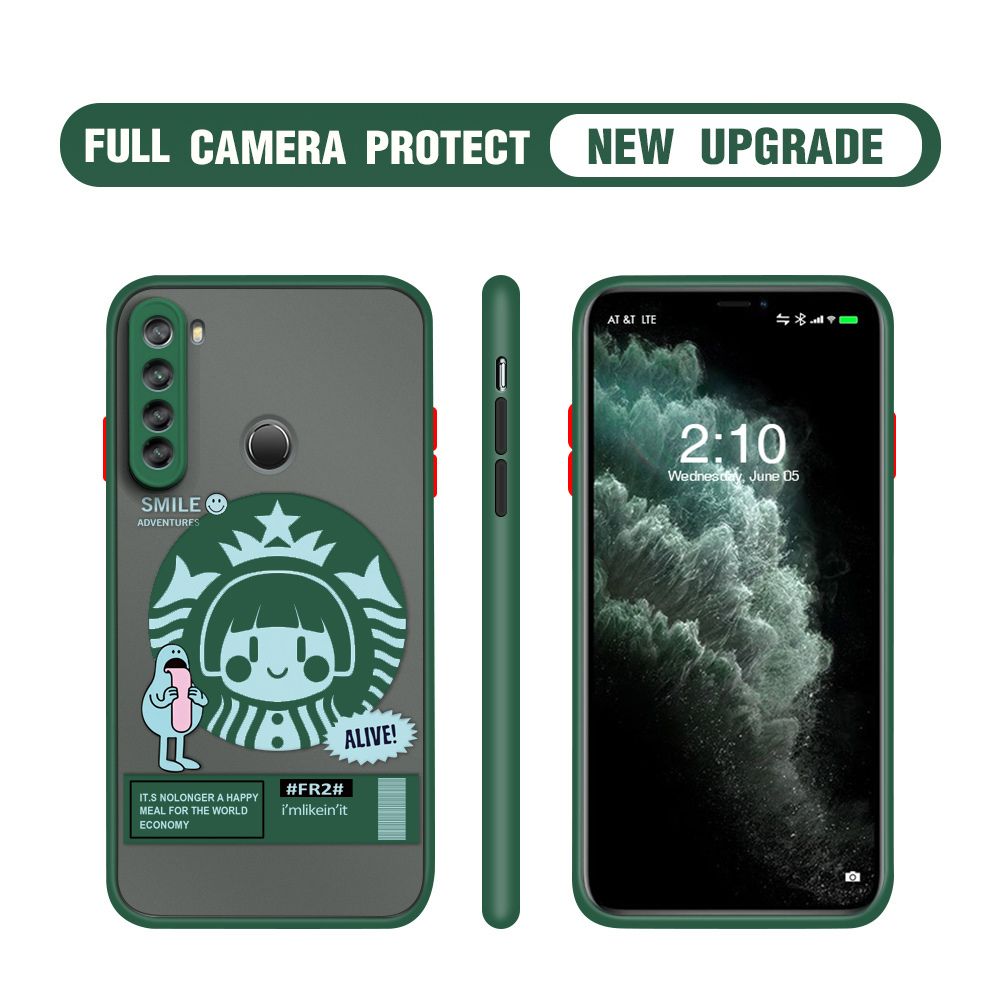 Hontinga for Redmi Note 8 Case Cute Coffee Girl Camera Shockproof Protection Casing Edge Frosted Transparent Phone Cover